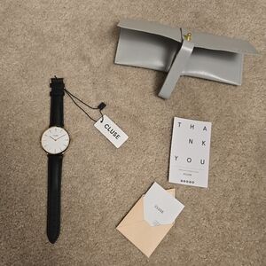 Brand New - CLUSE CL 18008 Leather La Boheme Black Wristwatch Rose Gold